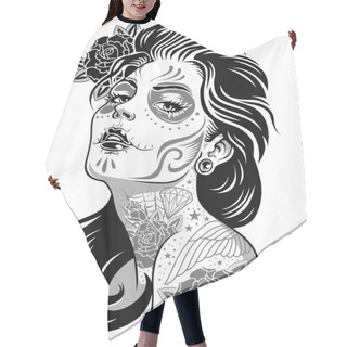 Personality  Day Of Dead Girl Black And White Illustration Hair Cutting Cape