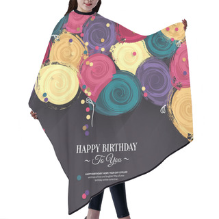 Personality  Vector Colorful Birthday Card With Paper Balloons And Wishes. Hair Cutting Cape