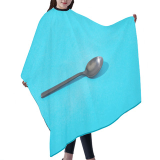 Personality  Metal Shiny Black Spoon On Blue Background Hair Cutting Cape