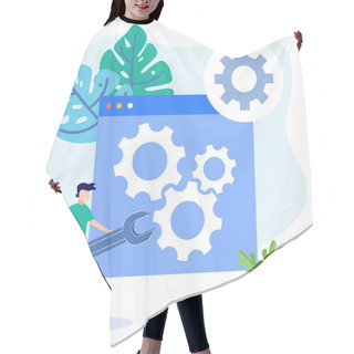 Personality  Modern Vector Illustration Software And Hardware Failure Troubleshooting. Troubleshooting And Technician Support. Checking For Failures And Testing To Restore The System. Hair Cutting Cape