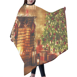 Personality  Interior Christmas. Magic Glowing Tree, Fireplace, Gifts In  Dar Hair Cutting Cape