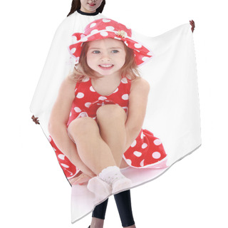 Personality  Adorable Little Girl In A Red Dress And Hat With Polka Dots Sitt Hair Cutting Cape