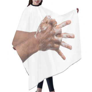 Personality  Black Man Washing Hands Isolated On White Background Hair Cutting Cape