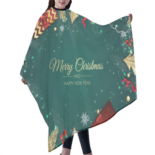 Personality  Christmas Vector Background. Creative Design Greeting Card, Banner, Poster. Top View Xmas Decoration Balls And Snowflakes. Hair Cutting Cape