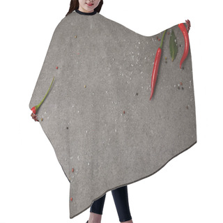 Personality  Top View Of Chili Peppers And Scattered Spices On Grey Table Hair Cutting Cape