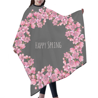 Personality  Watercolor Spring Blooming Cherry Tree Branches Wreath, Hand Painted On A White Background Hair Cutting Cape