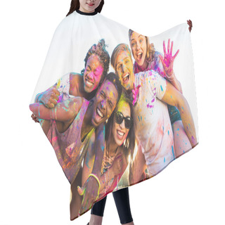 Personality  Happy Friends At Festival Of Colors Hair Cutting Cape