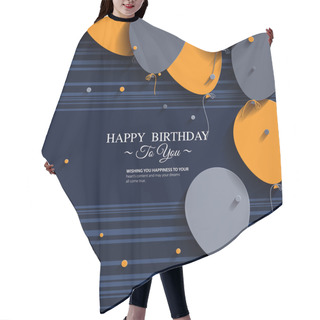 Personality  Vector Birthday Card With Balloons And Birthday Text. Hair Cutting Cape