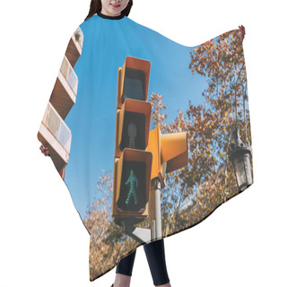 Personality  Traffic Light With Green Signal, House And Trees On Background Hair Cutting Cape