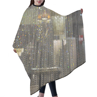 Personality  Curtain Of Glass Drops. Crystal Beads Blind Curtain Background, Concept Of Luxury Hair Cutting Cape