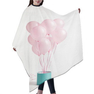 Personality  Bundle Of Pink Festive Air Balloons With Turquoise Gift Box On White Hair Cutting Cape