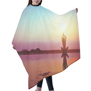 Personality  Silhouette Of Young Woman Practicing Yoga Hair Cutting Cape