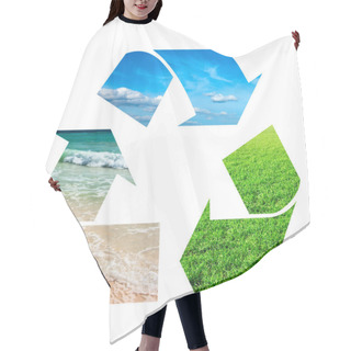Personality  Recycling Symbol Made Of Sky, Grass And Water Hair Cutting Cape
