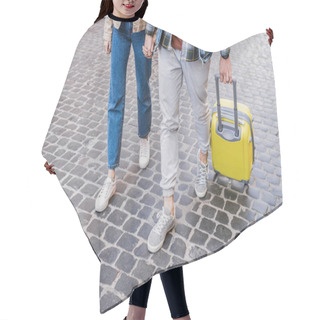 Personality  Cropped View Of Couple Holding Hands And Traveling With Suitcase Together Hair Cutting Cape