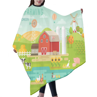 Personality  Eco Farming Concept With House And Farm Animals. Hair Cutting Cape