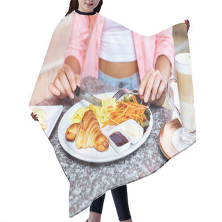 Personality  Woman Enjoy Her Morning French Breakfast Hair Cutting Cape