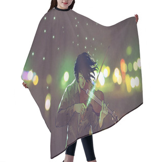Personality  Man Playing Magic Violin In A Night City Outdoor, Digital Art Style, Illustration Painting Hair Cutting Cape