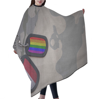 Personality  Army Blank, Dog Tag With Flag Of Indonesia And Gay Rainbow Flag On The Khaki Texture Background. Military Concept Hair Cutting Cape