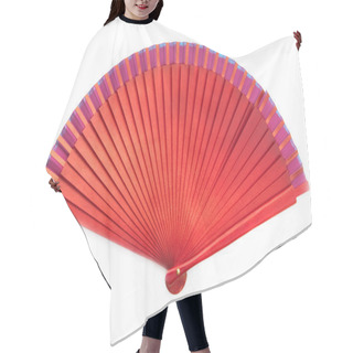 Personality  Chinese Red Wooden Fan On The White Hair Cutting Cape