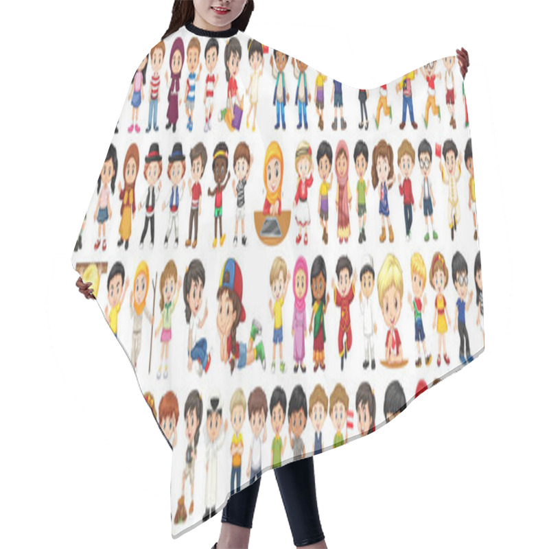 Personality  Children With Different Nationalities On White Background Hair Cutting Cape