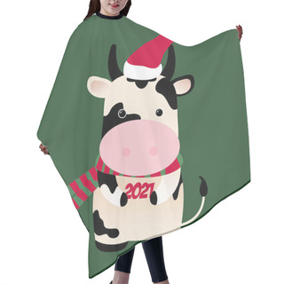 Personality  Ox With 2021 Number, Santa Hat. Chinese Horoscope 2021 (Year Of The White Metal Ox). Chinese New Year Symbol Of 2021. Cute Cow Hair Cutting Cape
