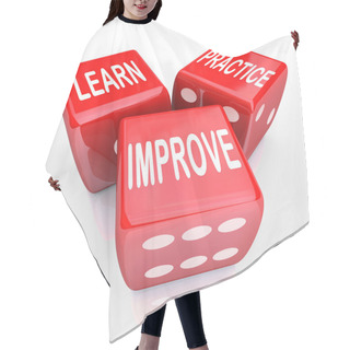 Personality  Learn Practice Improve Words 3 Red Dice Hair Cutting Cape