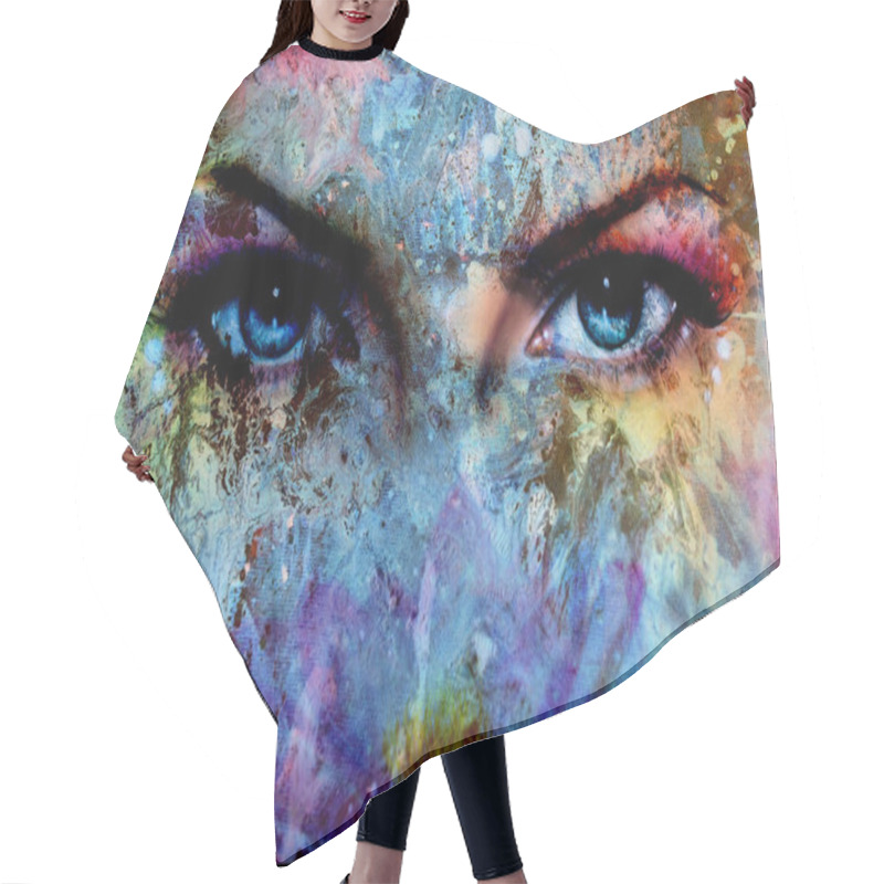 Personality   Women Eyes And Painting Color Effect, Make Up And Eye Contact Hair Cutting Cape