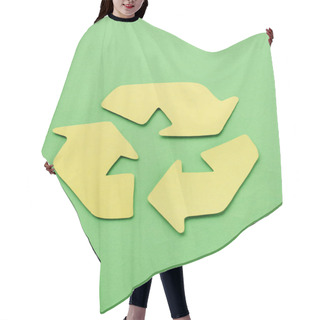 Personality  Top View Of Yellow Recycle Sign With Arrows On Green Background Hair Cutting Cape