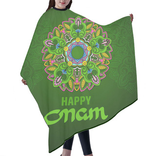 Personality  Happy Onam Greeting Card In Flat Style. Colorful Handwritten Word Onam And Decorative Elements Of Mandala Isolated On Green. Vector Ethnic Background. Hair Cutting Cape