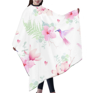 Personality  Delicate Tropical Flowers With Hummingbirds Seamless Vector Prin Hair Cutting Cape
