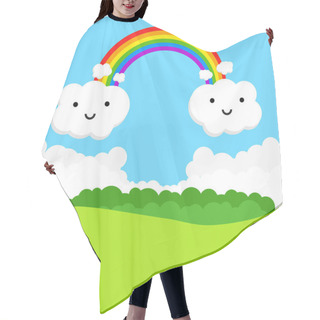 Personality  Landscape With Rainbow And Funny Clouds. Vector Illustration Hair Cutting Cape