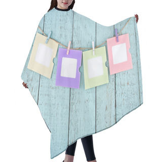 Personality  Four Empty Photo Frames Hanging With Clothespins Hair Cutting Cape