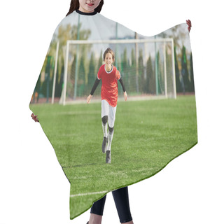 Personality  A Young Boy With Boundless Energy Races Across The Green Soccer Field, His Determination Evident In Every Stride He Takes Towards The Goalpost. Hair Cutting Cape