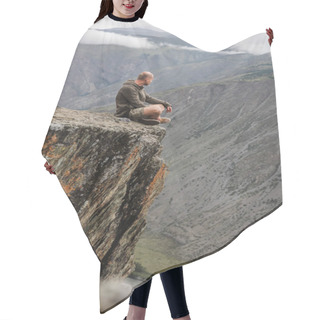 Personality  Young Man Sitting On Cliff And Looking Beautiful Landscape, Altai, Russia Hair Cutting Cape
