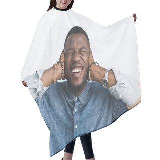 Personality  Young Man Laughing And Covering Ears Hair Cutting Cape