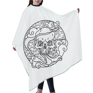 Personality  Vector Illustration Of Black And White Tattoo Graphic Human Skull Hair Cutting Cape
