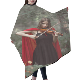 Personality  Beautiful Mystic Girl In Red Cloak Playing On Violin In Dark Woods Hair Cutting Cape