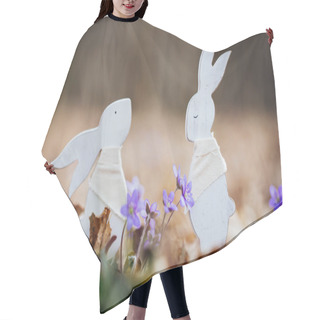 Personality  Easter Bunnies In The Woods With Spring Flowers. Hair Cutting Cape