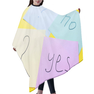 Personality  Multicolored Papers With Yes And No Lettering Near Question Marks On Yellow Background Hair Cutting Cape