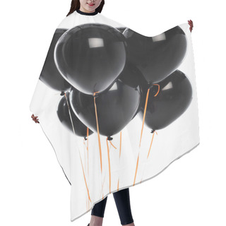 Personality  Decorative Black Balloons On Strings Isolated On White  Hair Cutting Cape