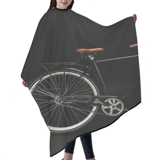 Personality  Saddle, Wheel And Pedals Of Vintage Bicycle Isolated On Black Hair Cutting Cape