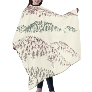 Personality  Mountain Forest Vector Set. Hand Drawn Coniferous Woods Peaks Hair Cutting Cape