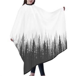Personality  Panorama Of Beautiful Forest, Silhouette. All Spruces Are Separated From Each Other. Vector Illustration. Hair Cutting Cape
