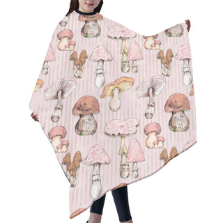 Personality  Watercolor Hand Drawn Artistic Colorful MUSHROOMS Fall  Season Vintage Seamless Pattern Hair Cutting Cape