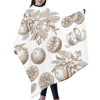 Personality  Engraved Orange Fruit With Flowers, Leaves And Branches Hair Cutting Cape