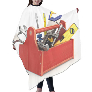 Personality  Toolbox With Tools On White Isolated Background. Hair Cutting Cape