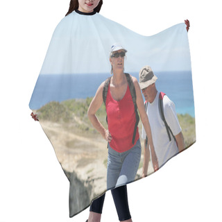 Personality  Senior Couple Hiking By The Sea Hair Cutting Cape
