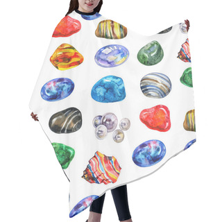 Personality  Watercolor Gem Stones Pattern. Seamless Ornament Isolated On White Background. Hair Cutting Cape