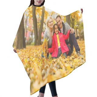 Personality  Happy Family Spending Time Together While Resting On Autumn Orange Leaves Outdoor  Hair Cutting Cape