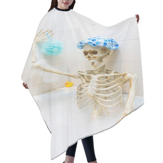 Personality  Bony Skeleton Taking A Bubble Bath In A Grungy Off-white Dirty Tub Hair Cutting Cape